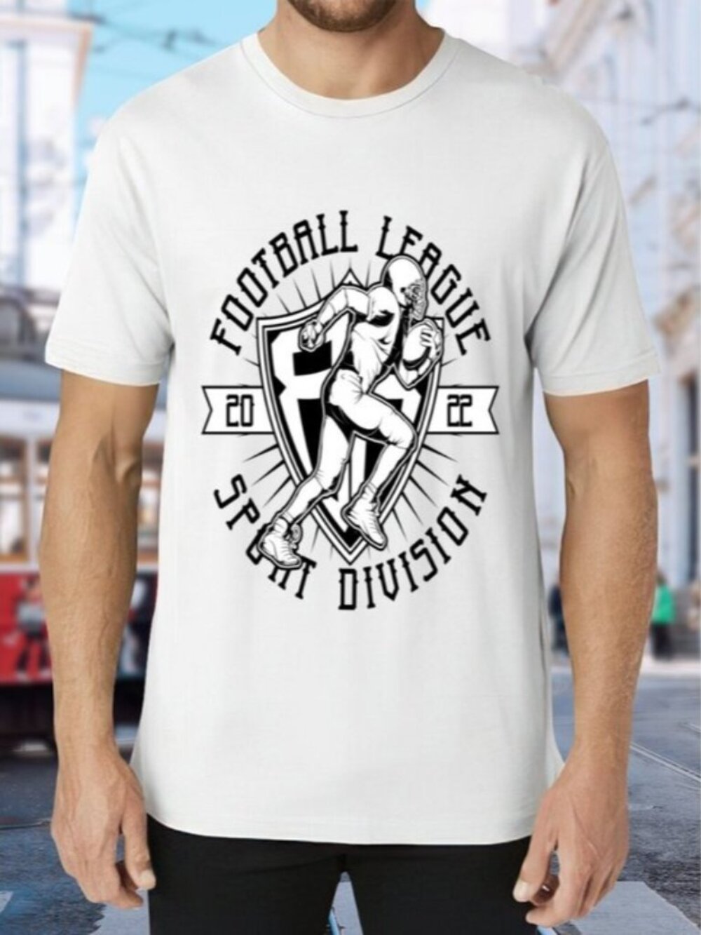 Graphic Football League Tee - White with Black Print